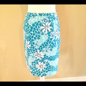 LILLY PULITZER TURQUOISE & WHITE PATTERNED SKIRT